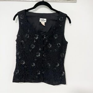 Vintage Beaded Y2K 2000s Black Sequin Top Tank Size 4
